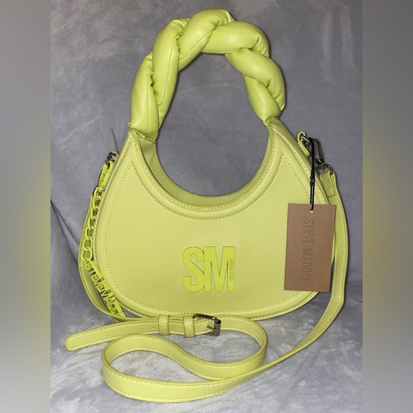 Steve Madden NWT Bleony Lemon Lime Green Handbag Crossbody Quilted Handle - Picture 3 of 16